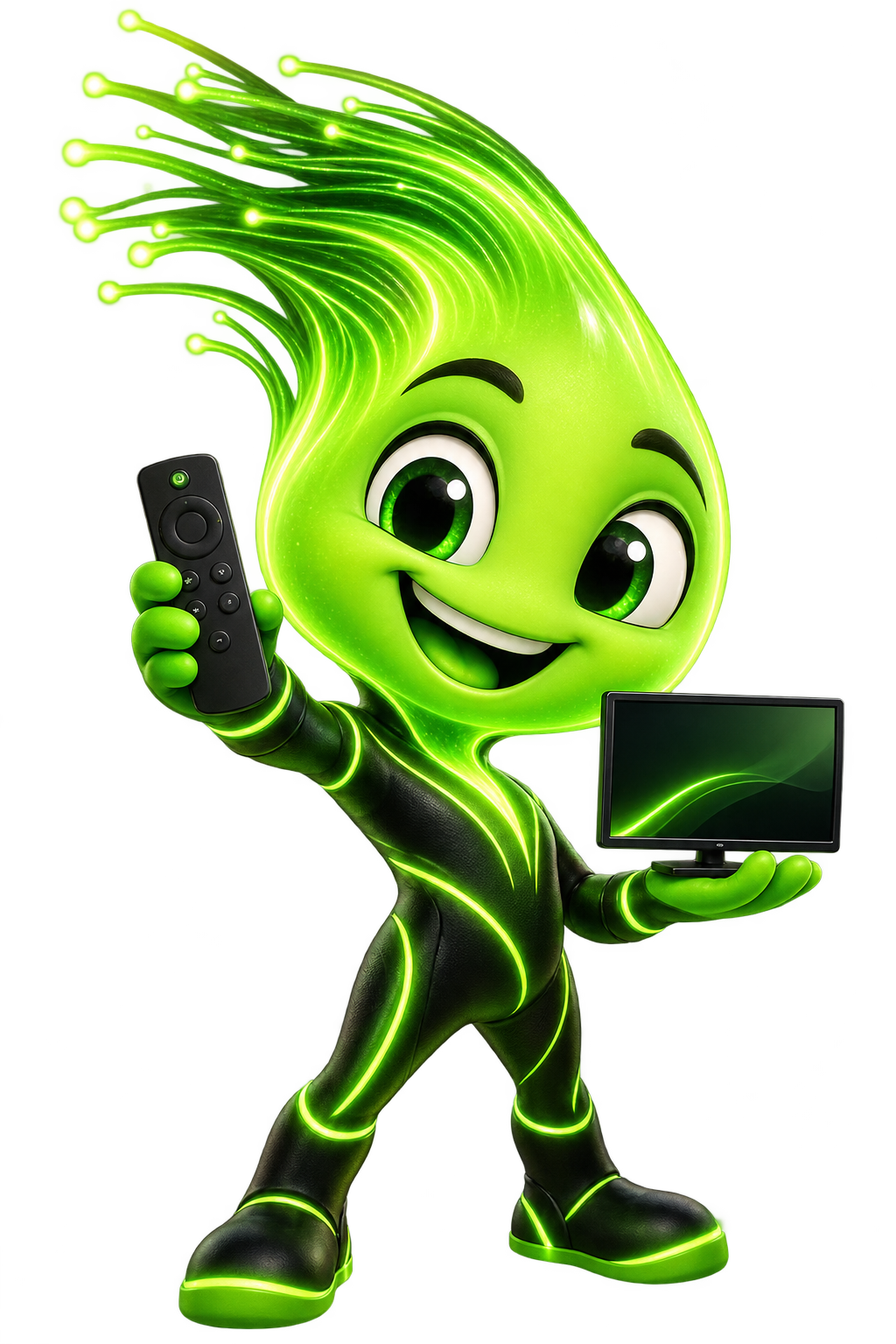 Wigzinho, mascote da WigNet com controle de TV
